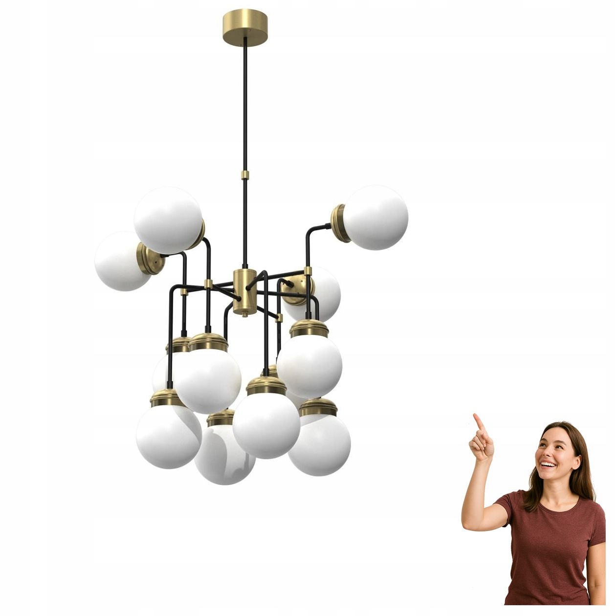 Veľká 12-bodová závesná lampa s mliečnymi guľami Hydro 6795 Luminex