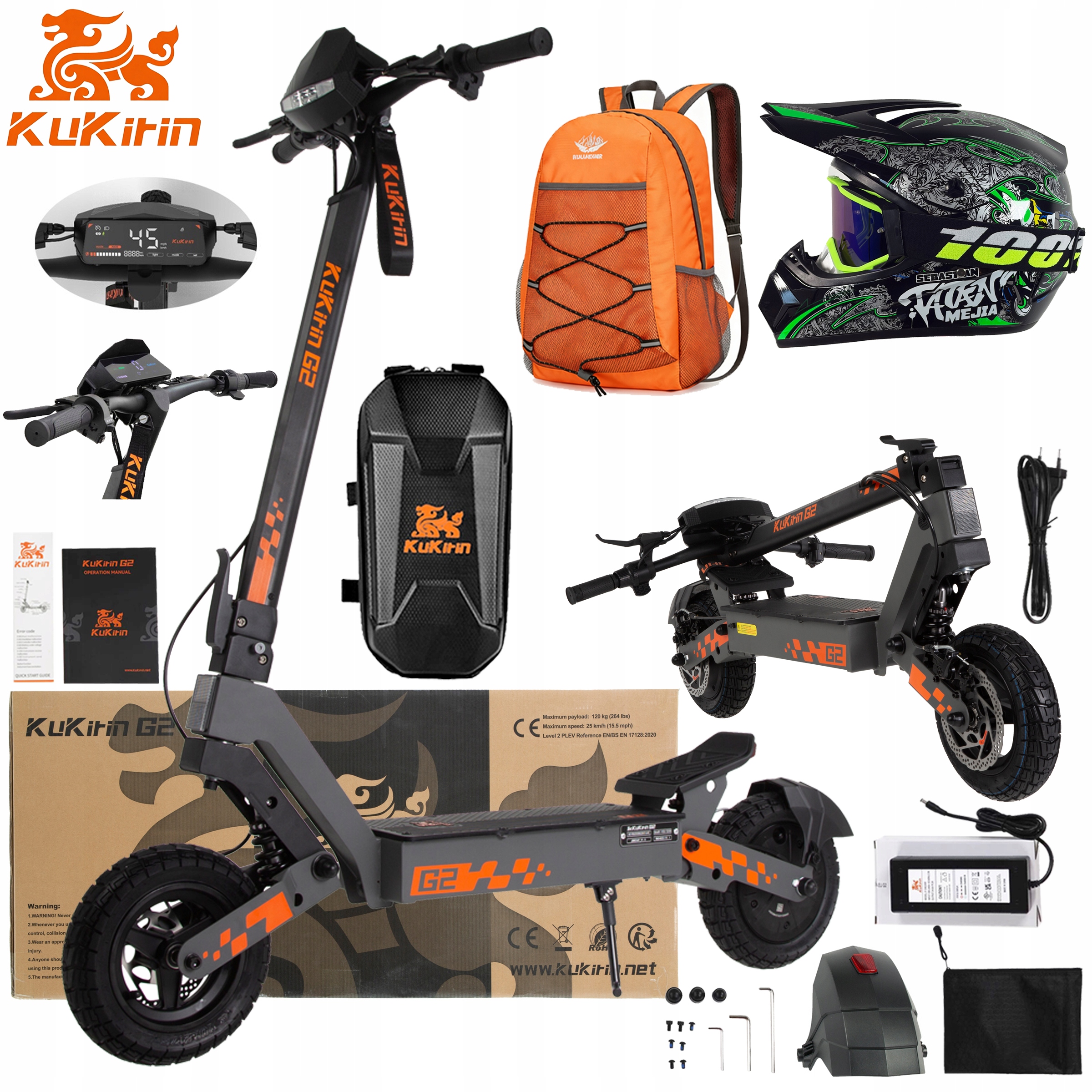 KuKirin G2 Składany pojazd elektryczny 48V 15Ah 800W 45KM/H +3 Pl