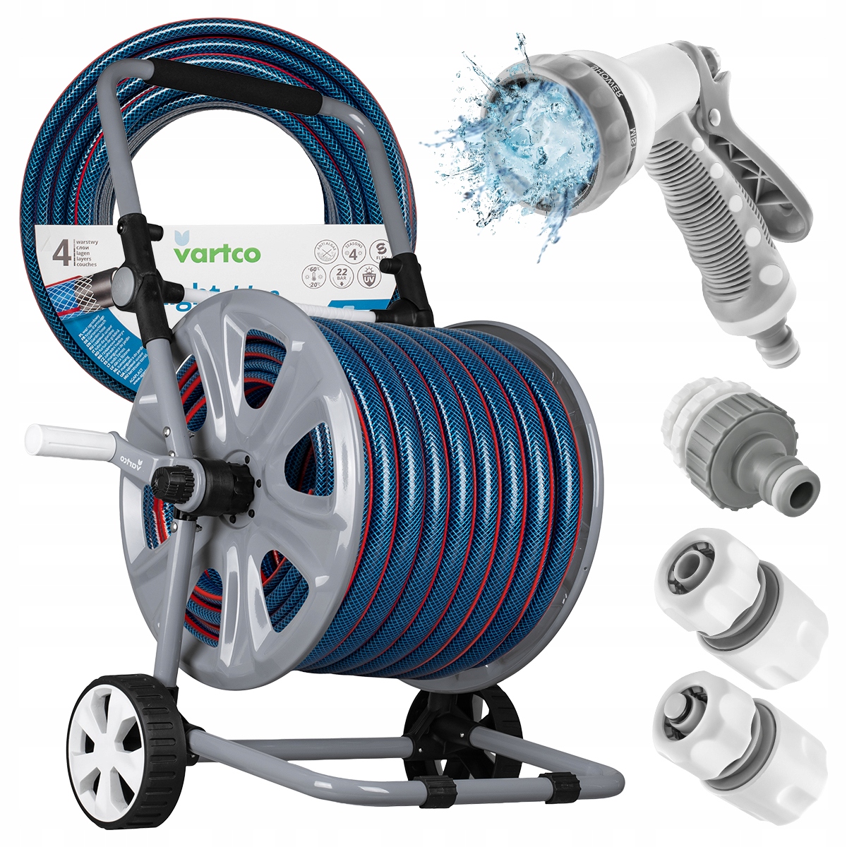 Hadice 30 m 1/2 Palce Navíječ 3X Spojka Zavlažovač Zavlažování