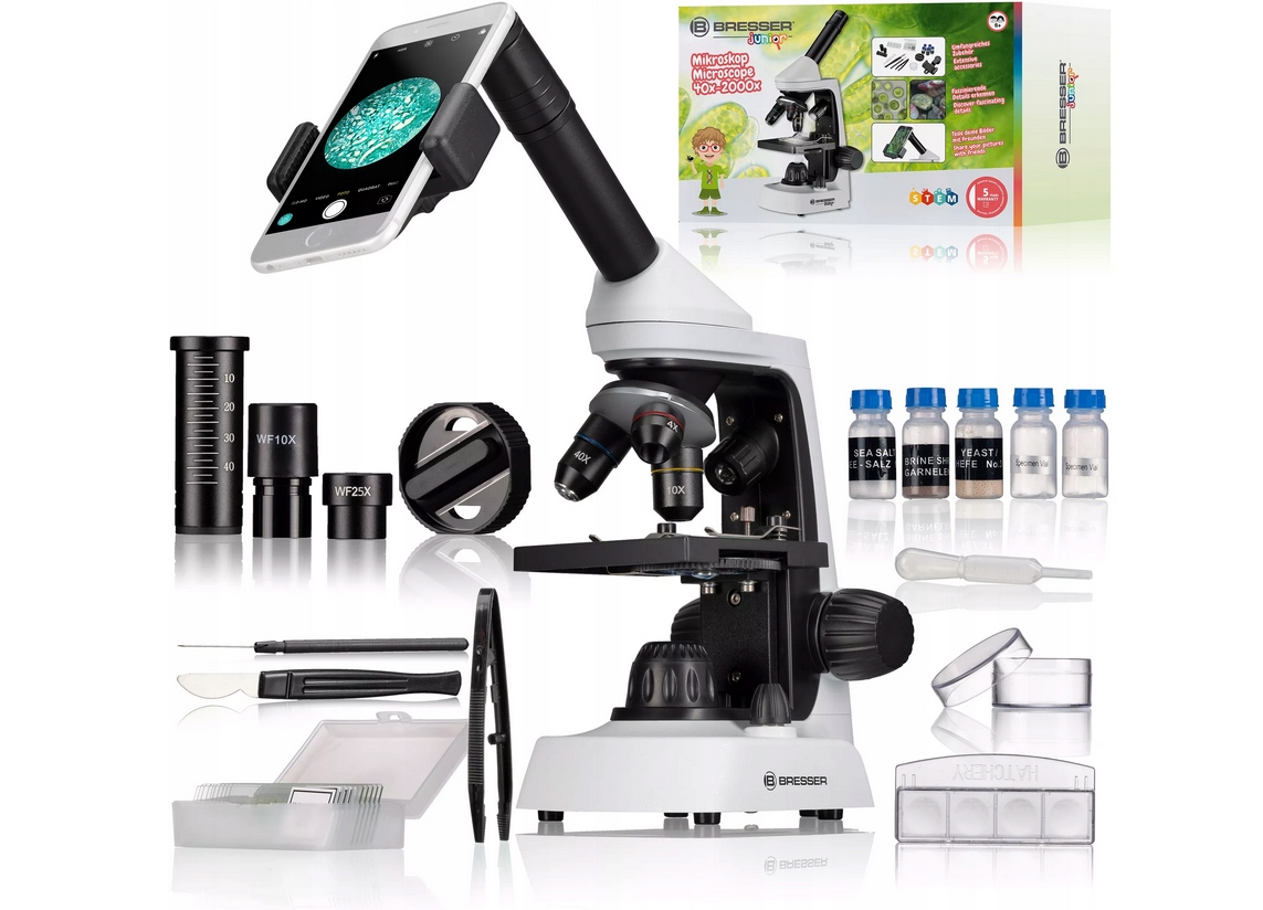 Mikroskop szkolny Bresser 40-2000X z adapterem do smartfona 12021.
