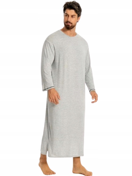 Dlouhá Pánská Noční Košile S Dlouhým Rukávem Viskóza Šedá Košile XXL