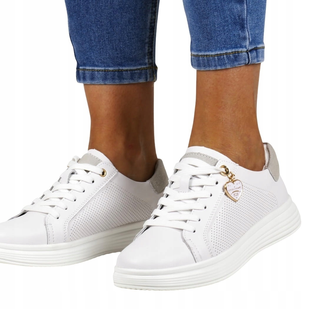 Tenisky Dámské Polobotky Z Kůže Béžové Díry Platforma 40