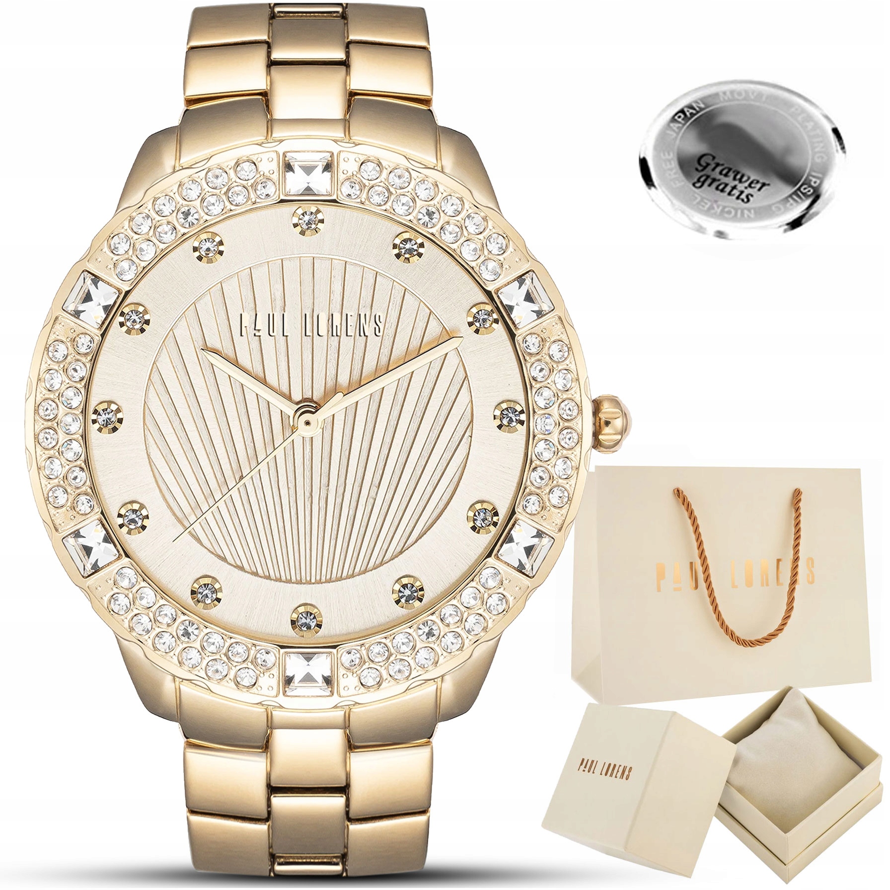 Dámské hodinky Paul Lorens Naome se Zirkony a ocelovým náramkem Gravírování