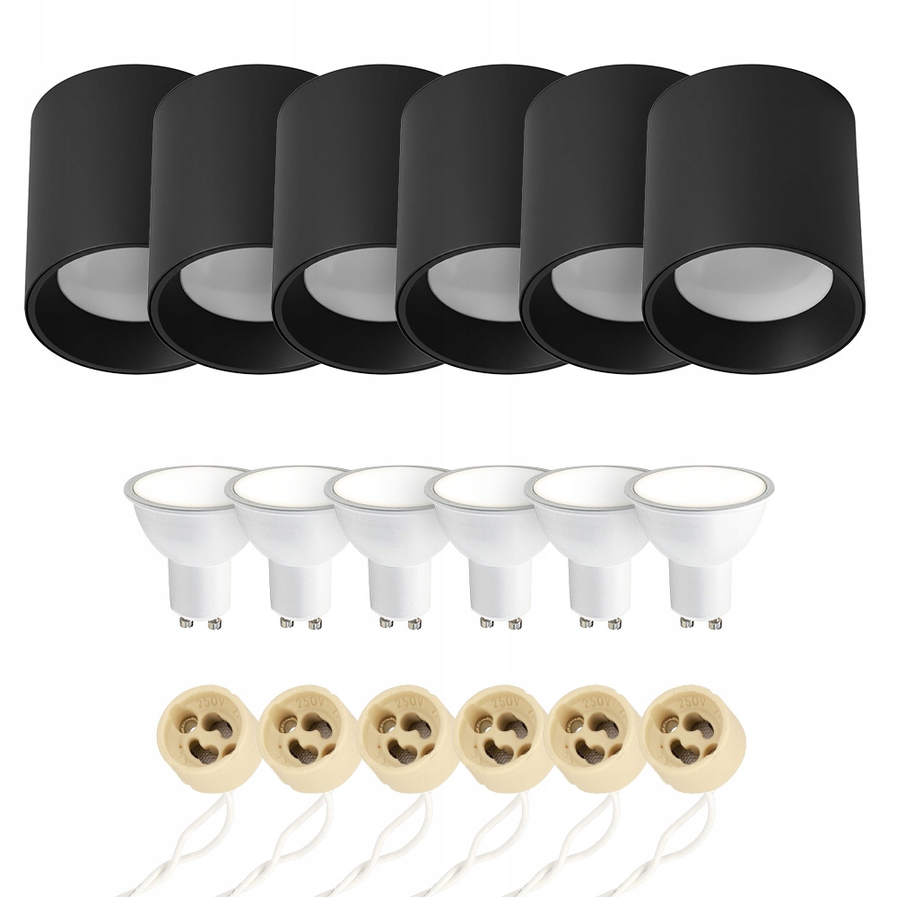 6x Horoz Stropné nástenné svietidlo Tuba Salsa-xl Čierna GU10 6W 4200K