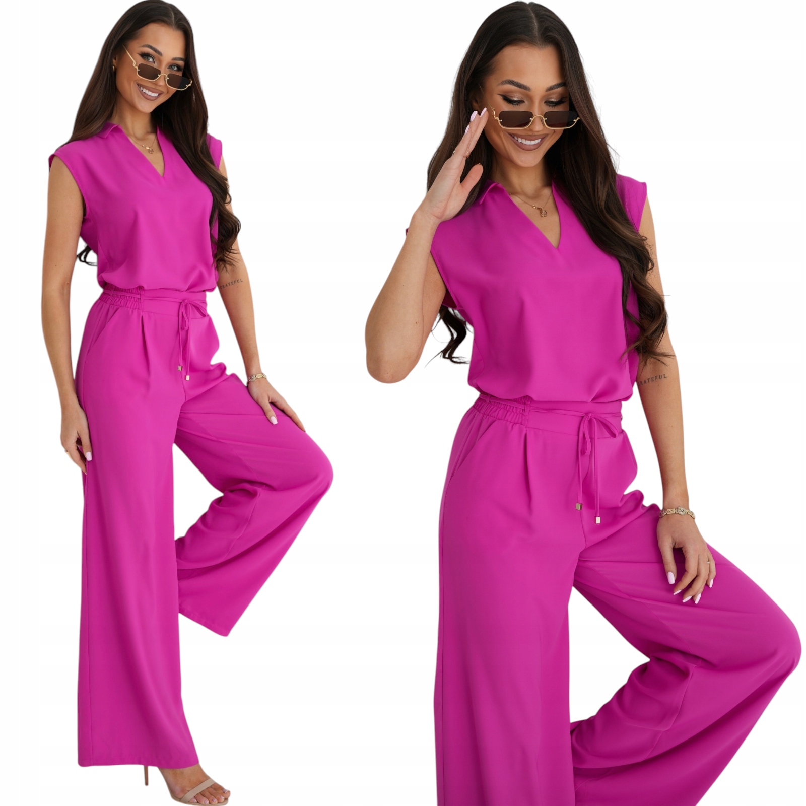 Komplet Damski Zwiewny Polska Produkcja Wesele Komunia Fuksja S