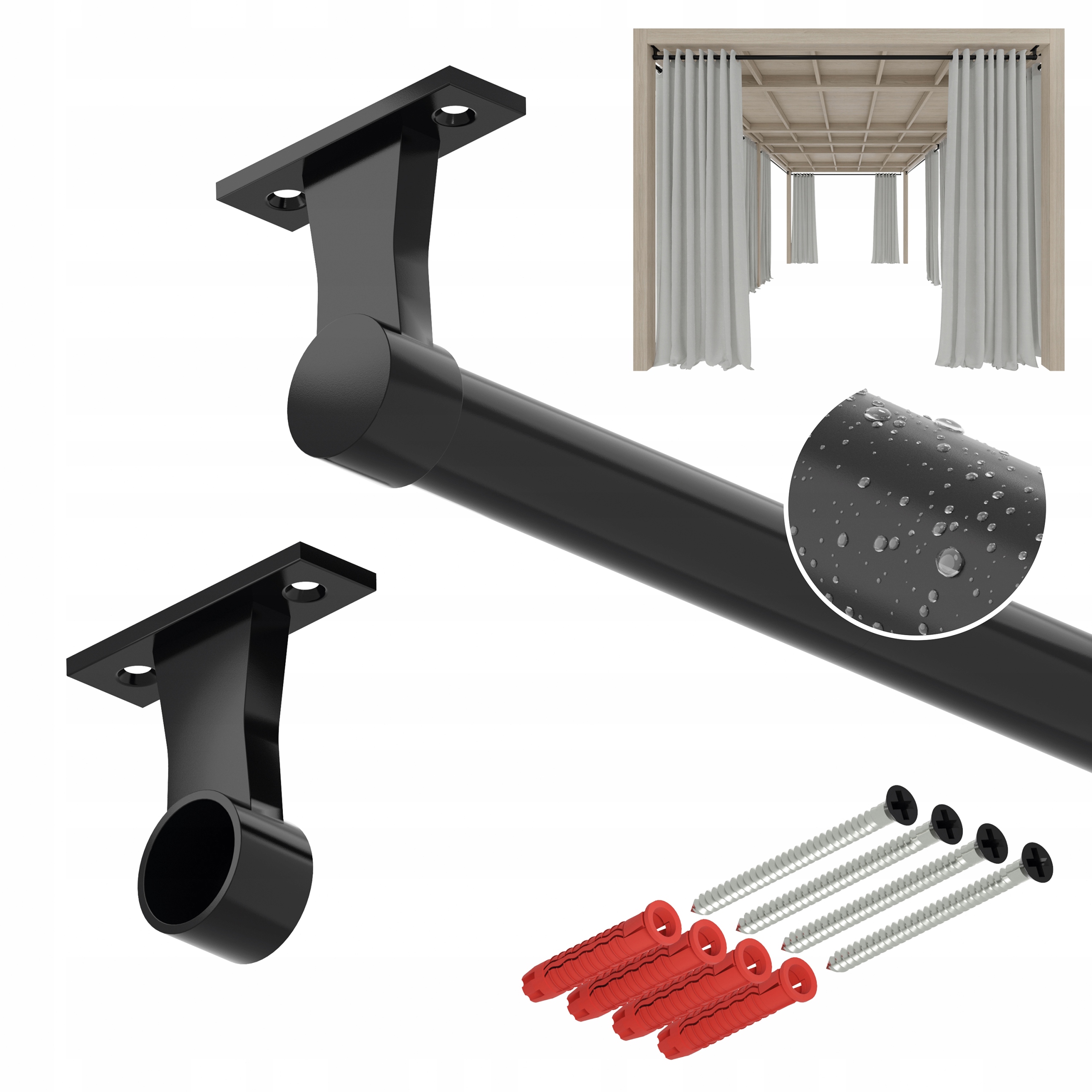 Tyč na zahradní záclony do altánku Terasa E Pozink fi 25 mm 148 cm černá