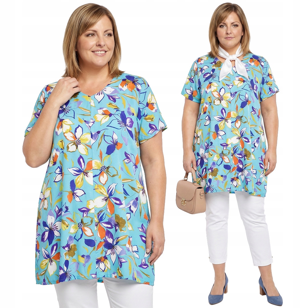 Modrá tunika s květinami a velikostí velikost 50