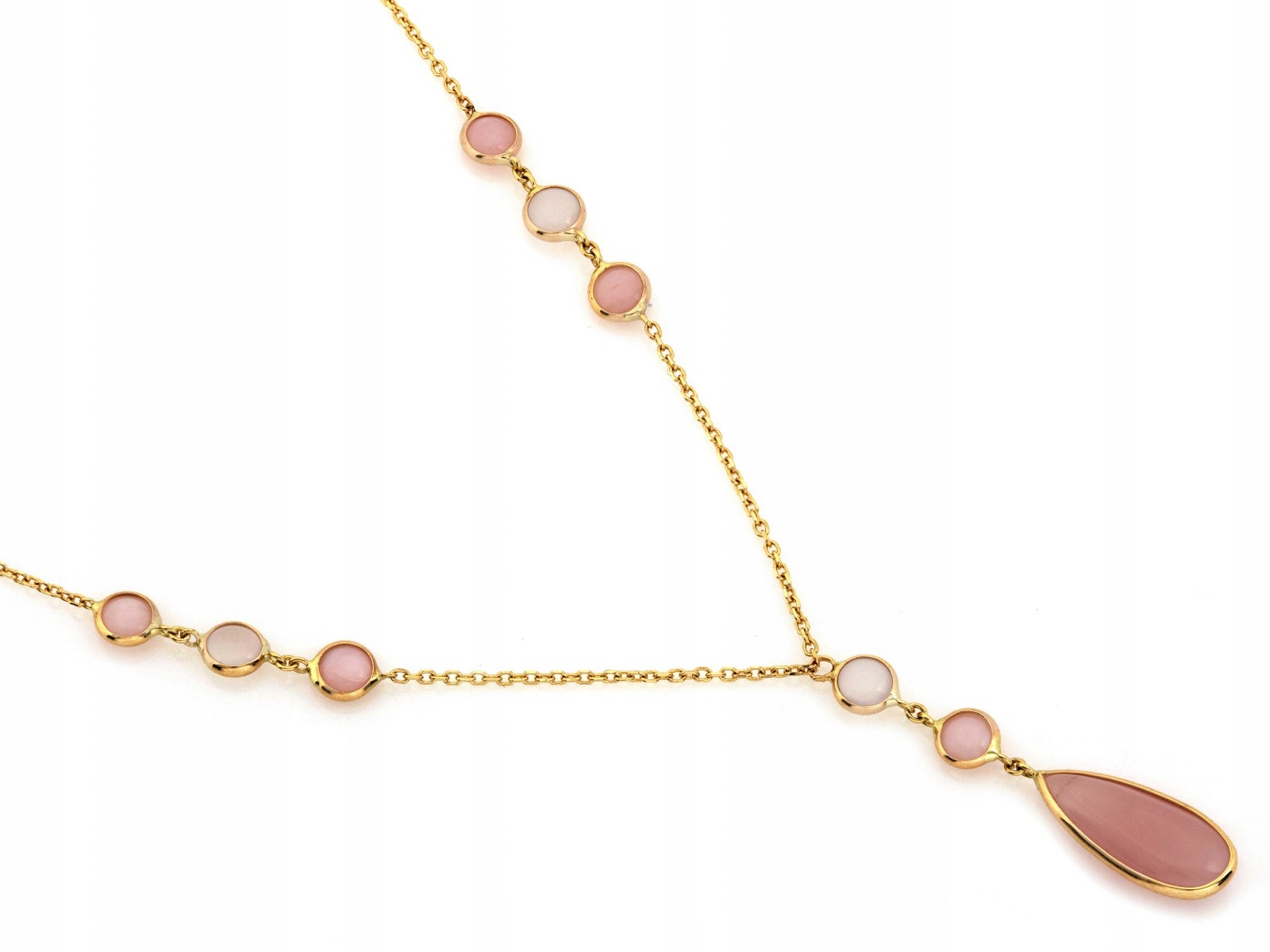 Zlatý náhrdelník 585 s růžovými acháty 44 cm kravata s visícími kameny 3,37 g