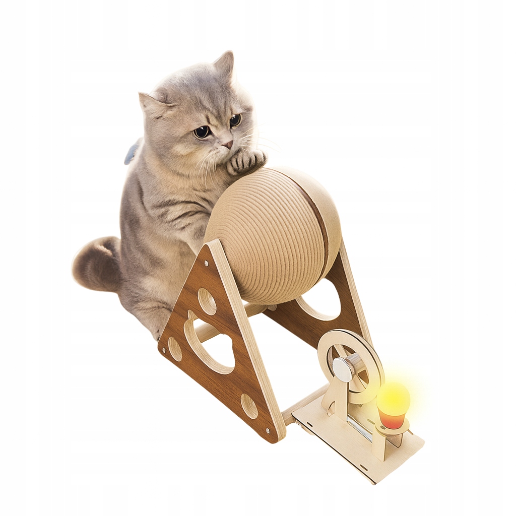 Levně Dřevěný škrabadlo se sisalovou koulí Pro Kočky Hračka s generátorem světla