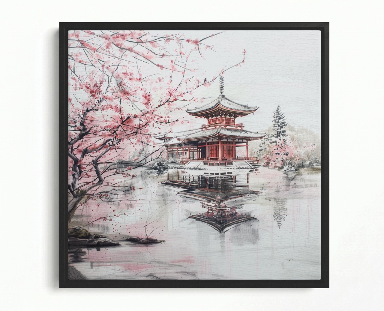 Obraz Rama American Box Japonský Chrám Višeň Pagoda Orient 50x50