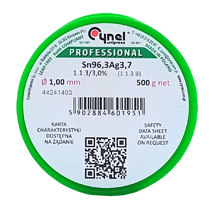 Bezolovnatý spájkovací cín Sn96,3Ag3,7 1,00 mm 500 g