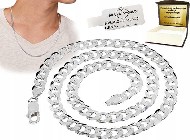 

Mocny Diamentowany Łańcuszek Srebrny Męski +grawer