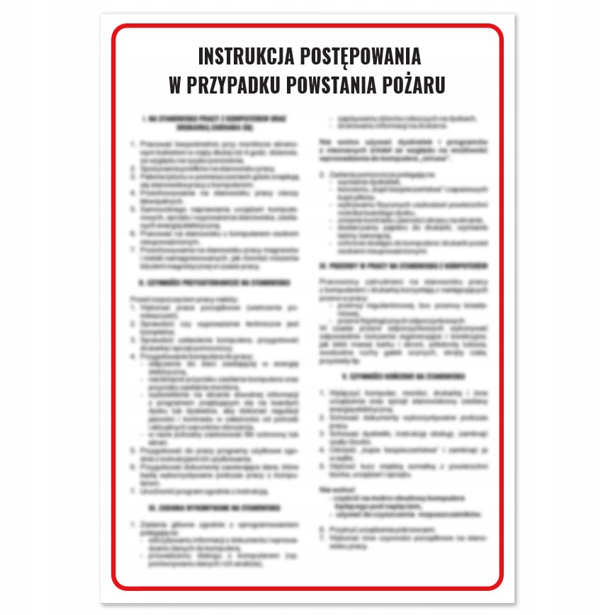 INSTRUKCJA NA WYPADEK POWSTANIA POŻARU INSTRUKCJA OBSŁUGI NA WYPADEK POŻARU