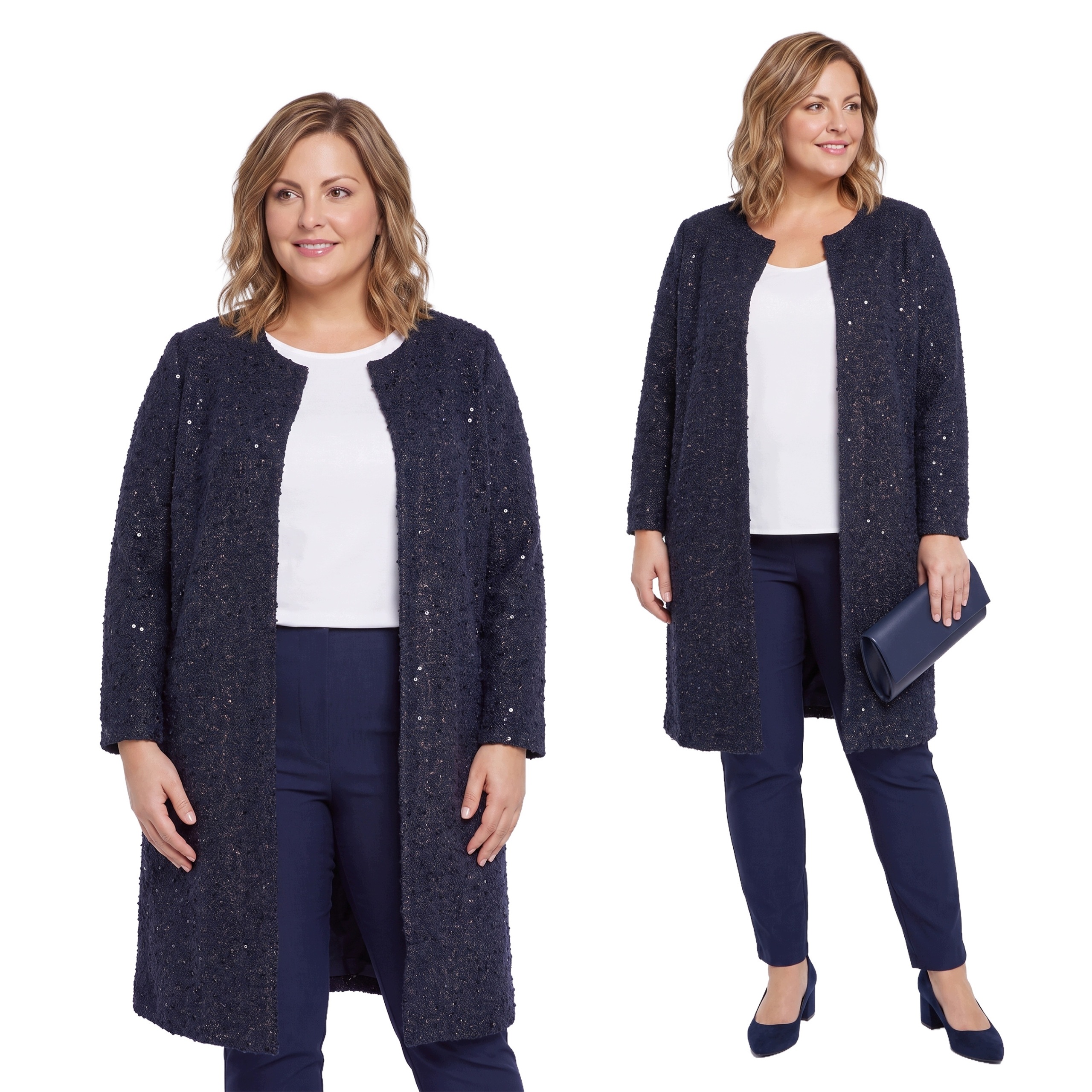 Tmavě modrý kardigan v flitry plus size velikost 58