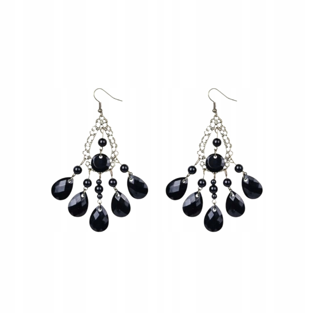 DŁUGIE WISZĄCE KOLCZYKI W KSZTAŁCIE ŁEZKI ELEGANCKIE BAL STARE ZŁOTO CZARNE