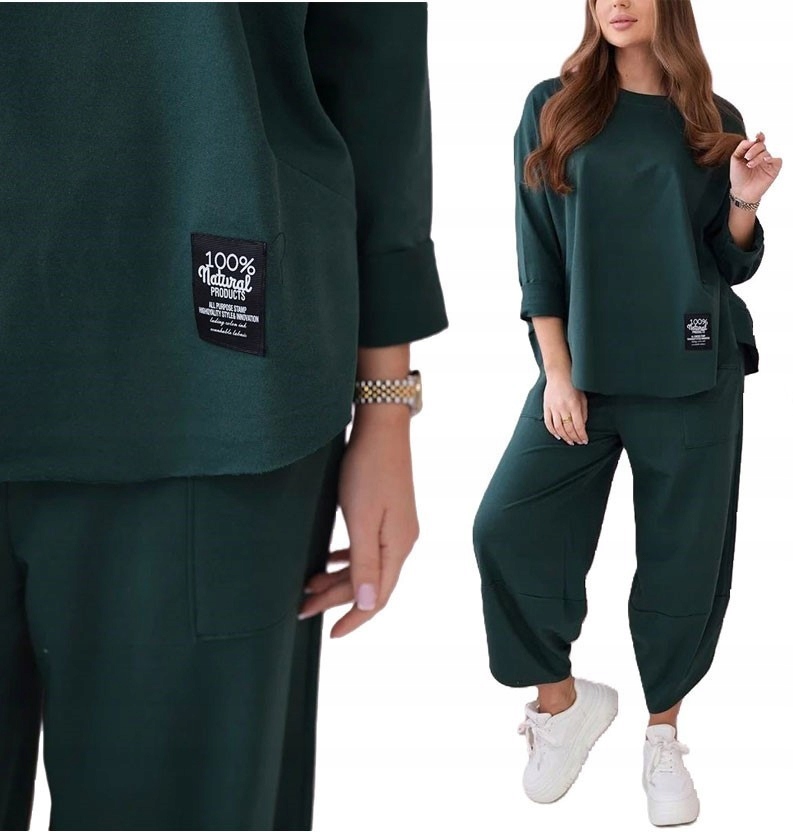 ELEGANCKI WŁOSKI KOMPLET BAWEŁNIANY BLUZA SPODNIE DRESOWY OVERSIZE U