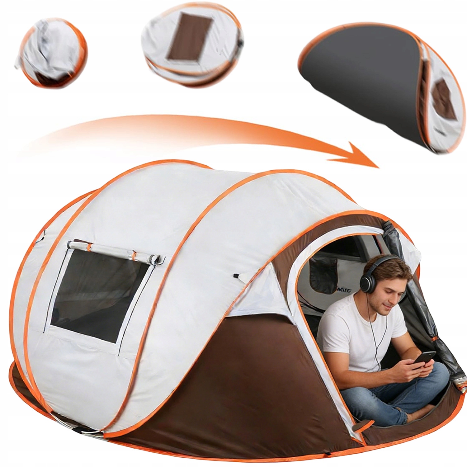 Namiot Pop-up Kempingowy 5-6 Osobowy Składany Z 2 Drzwiami I 2 Oknami