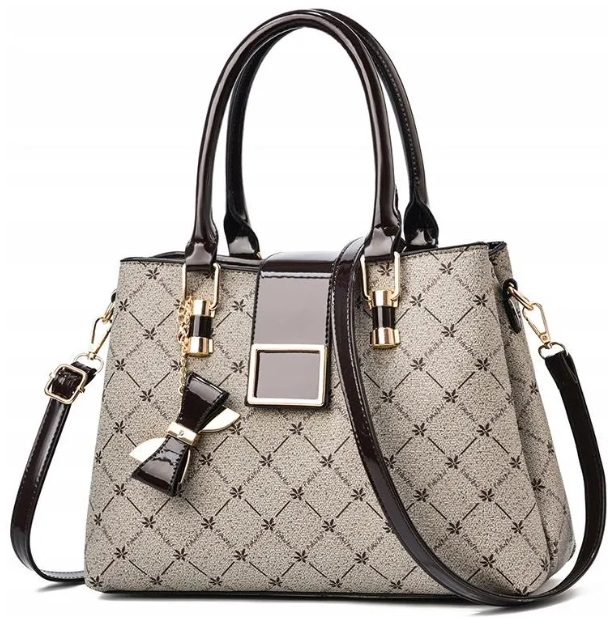 Torebka Damska Szara Jasna Pojemna do Pracy Na ramię