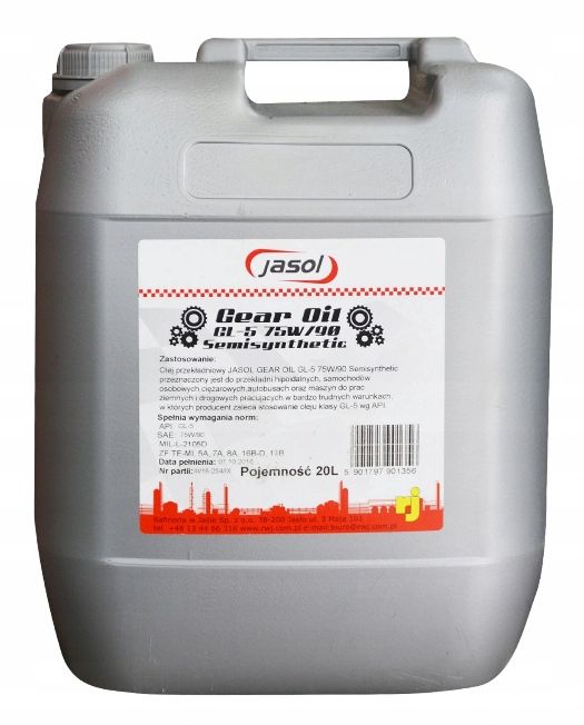 OLEJ PRZEKŁADNIOWY JASOL GEAR OIL 75W90 GL-5 20L