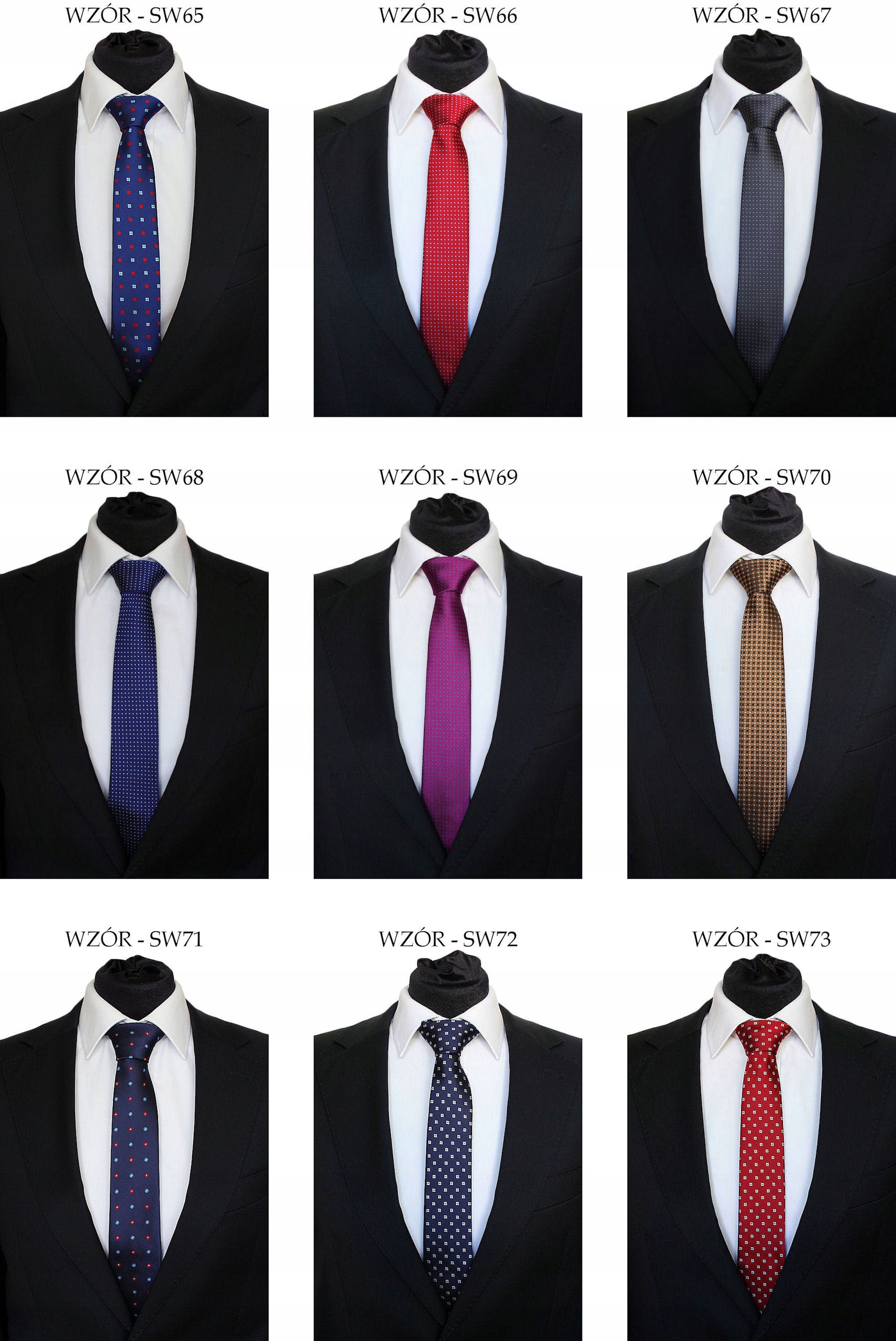 WĄSKI KRAWAT ŚLEDŹ 6cm - DUŻO WZORÓW W PASY KROPKI Marka Tissino