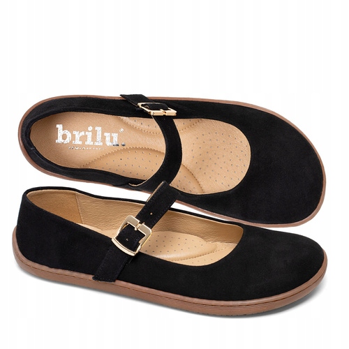 Brilu Polskie Damskie Zamszowe Skórzane Baleriny Barefoot Anette Czarne 37
