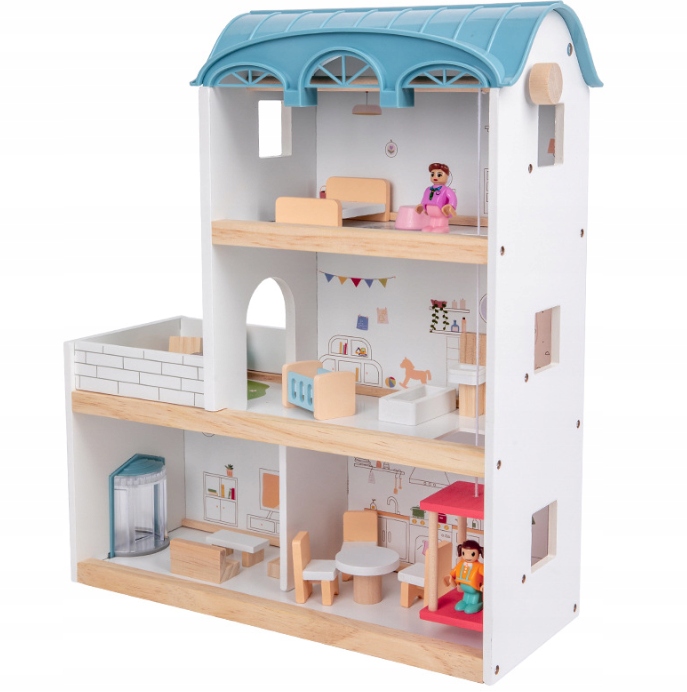 

Duży Drewniany Domek dla Lalek meble Akcesoria