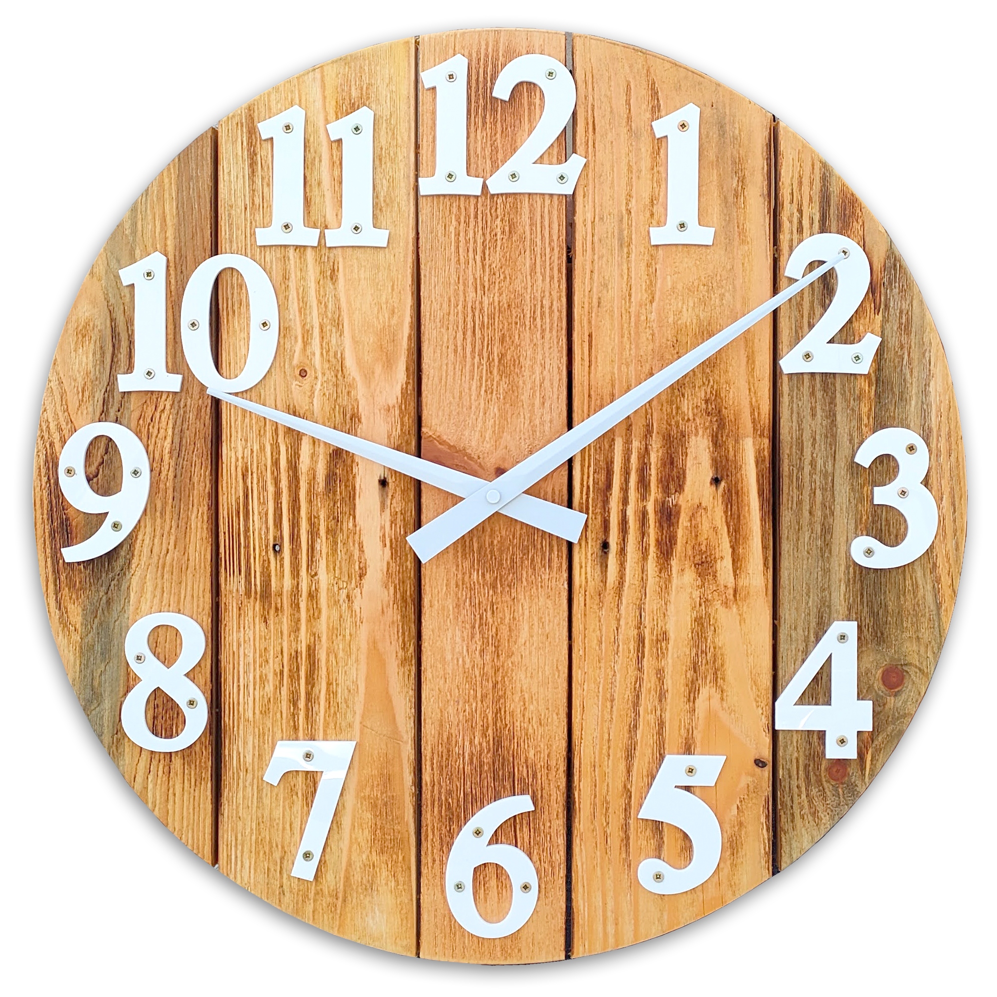 Velké dřevěné nástěnné hodiny Patron Bílé, Loftové, Ultra Tiché 49 CM