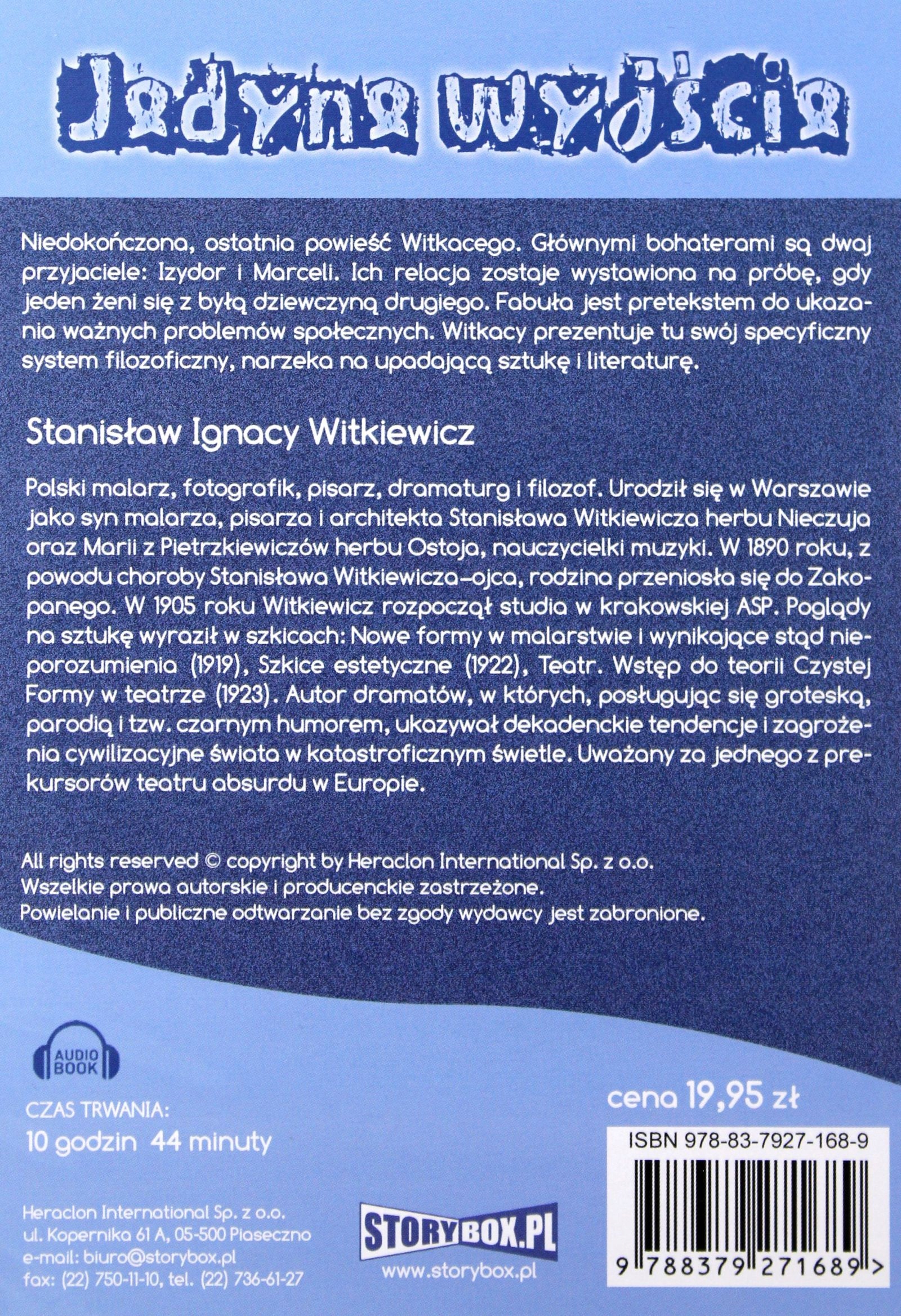 JEDYNA WYJŚCIE - STANISŁAW IGNACY WITKIEWICZ [AUDIOBOOK] [CD-MP3] Stan opakowania oryginalne