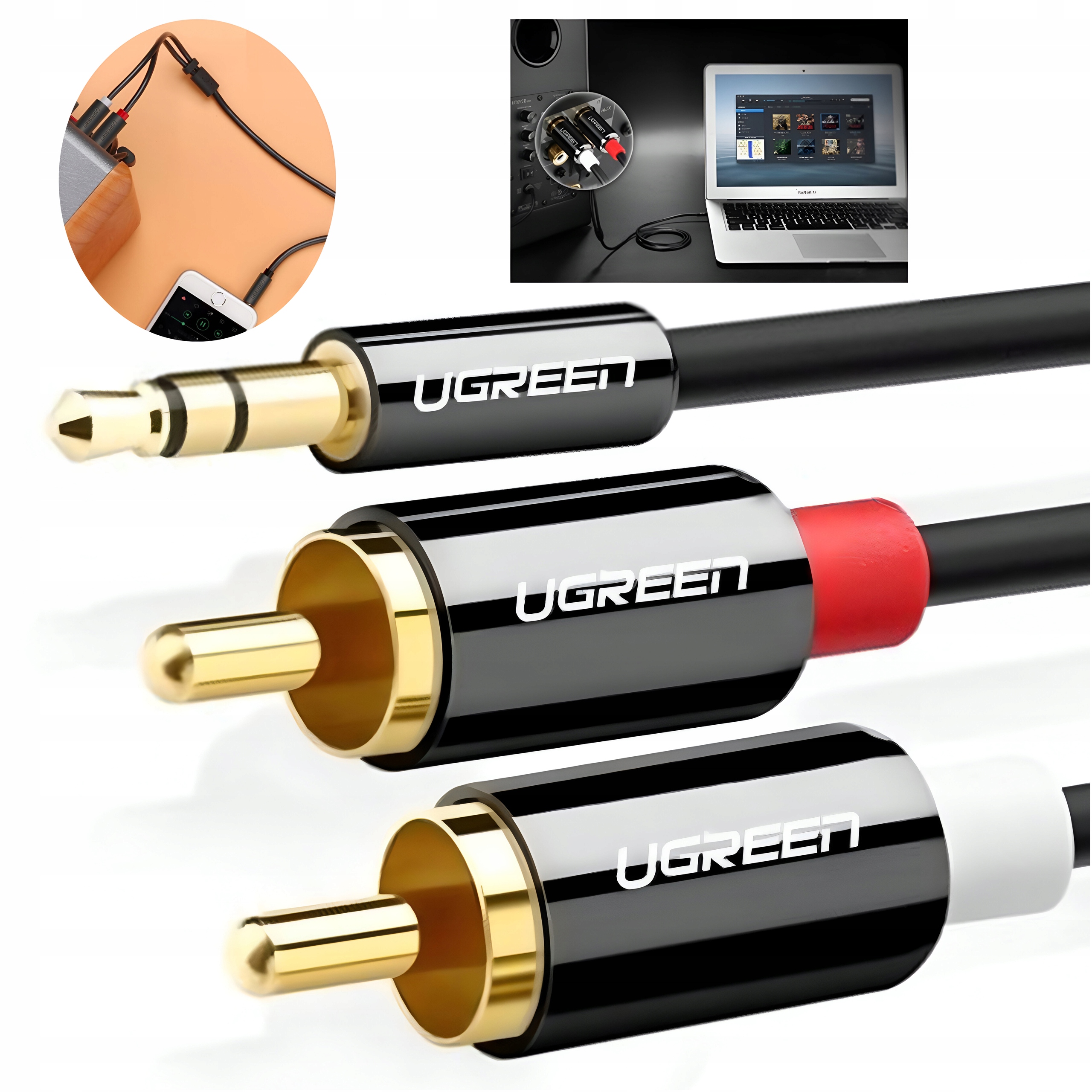 Kabel Przewód Audio Jack 3,5 mm 2x Rca Chinch Stereo 5M Hq Pozłacany