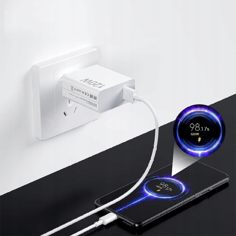 SZYBKA ŁADOWARKA SIECIOWA USB C 120W + KABEL 1M DO XIAOMI 13/12T/11T Pro/12 Kolor biały