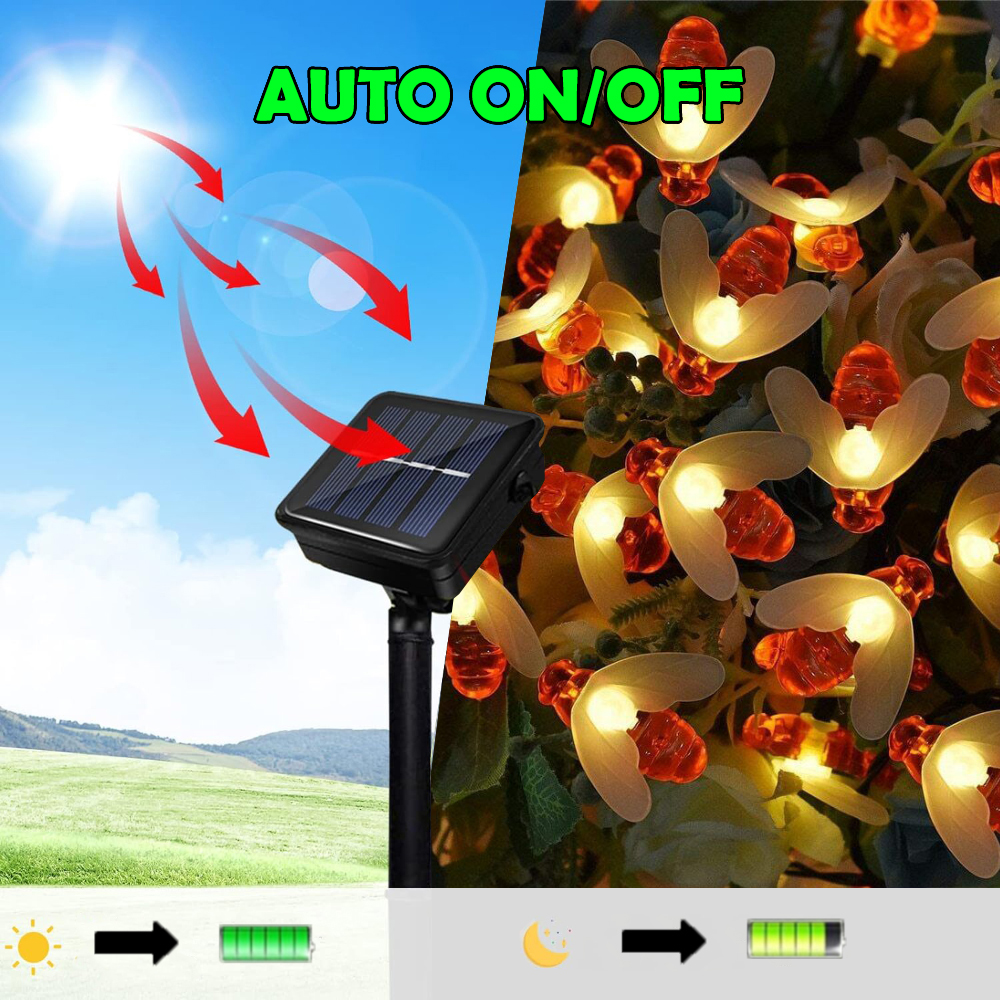 GIRLANDA SOLARNA OGRODOWA PSZCZÓŁ 30 LED 6,5M Lampki Solarne Lampy Ogrodowe Długość 650 cm