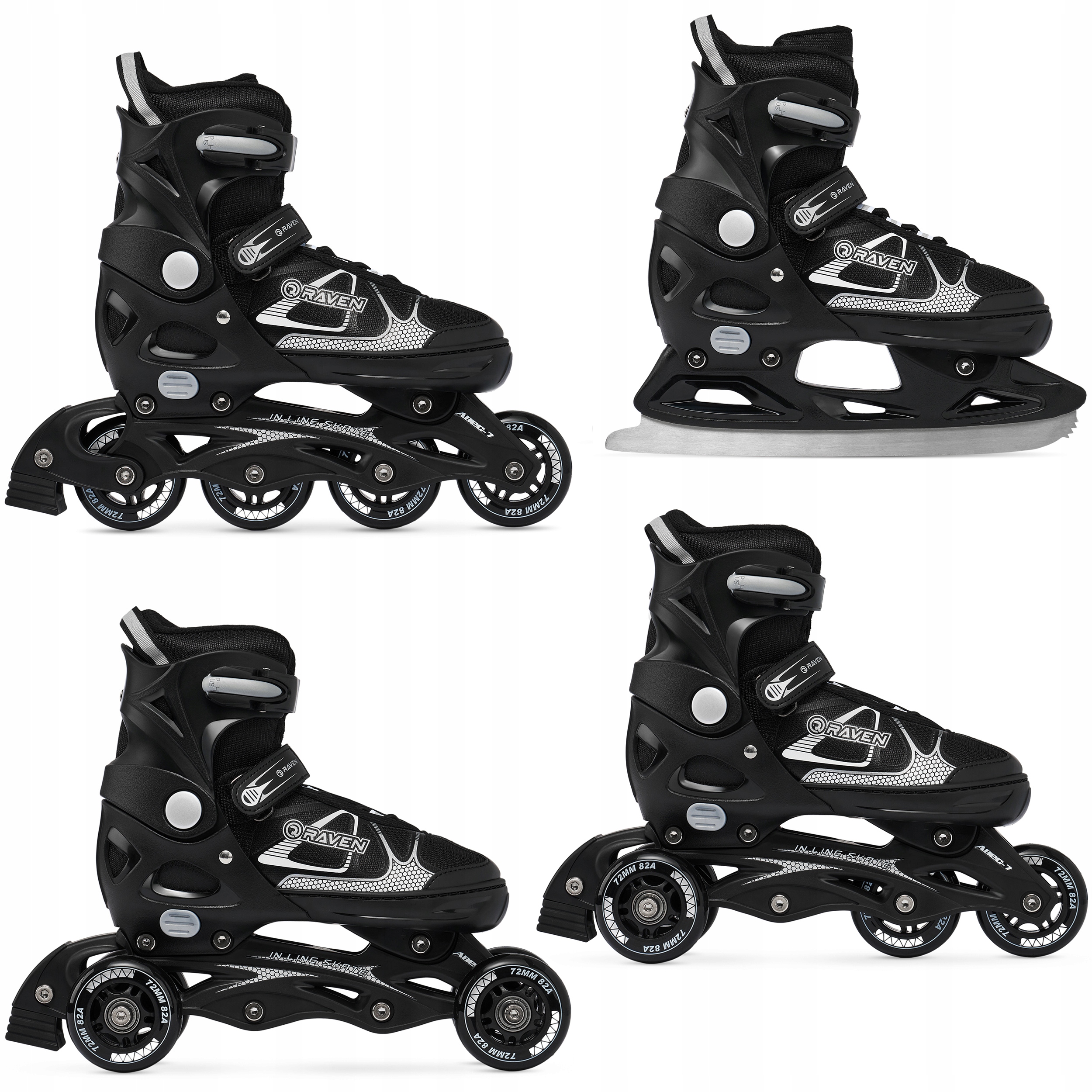 Rolki Wrotki Łyżwy 4w1 Regulowane Raven Spirit Black/White 40-43