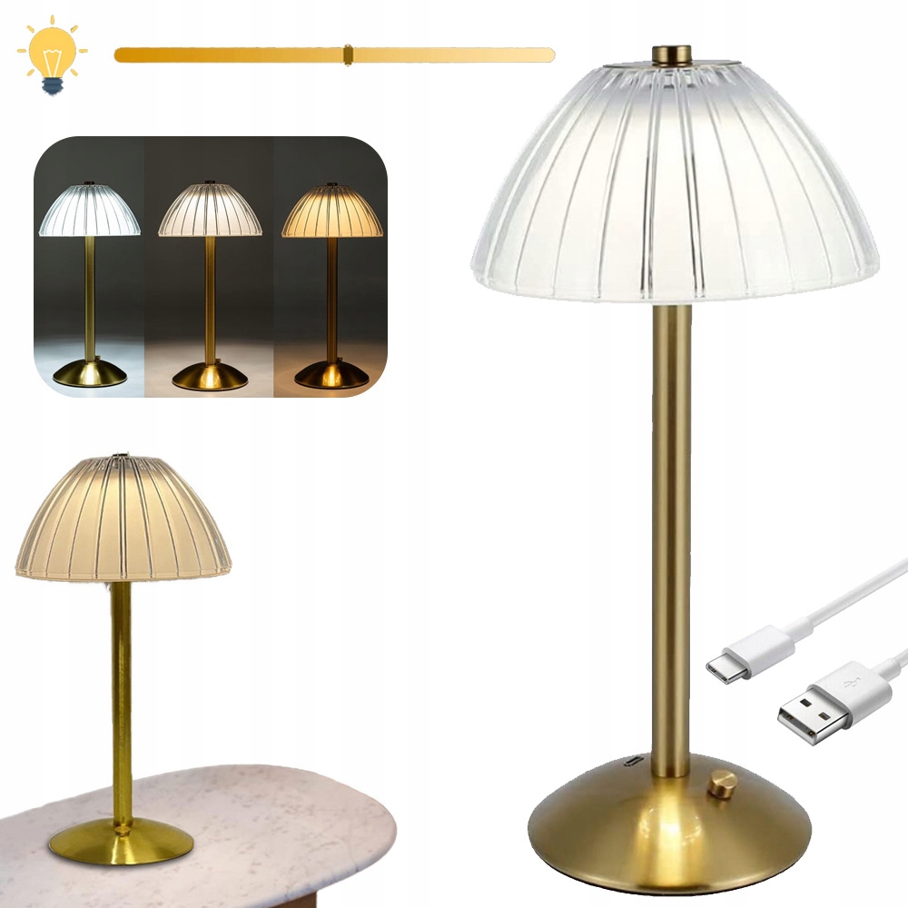 BEZPRZEWODOWA LAMPA STOŁOWA, AKUMULATOROWA LAMPKA NOCNA, 3 KOLORY ŚWIATŁA
