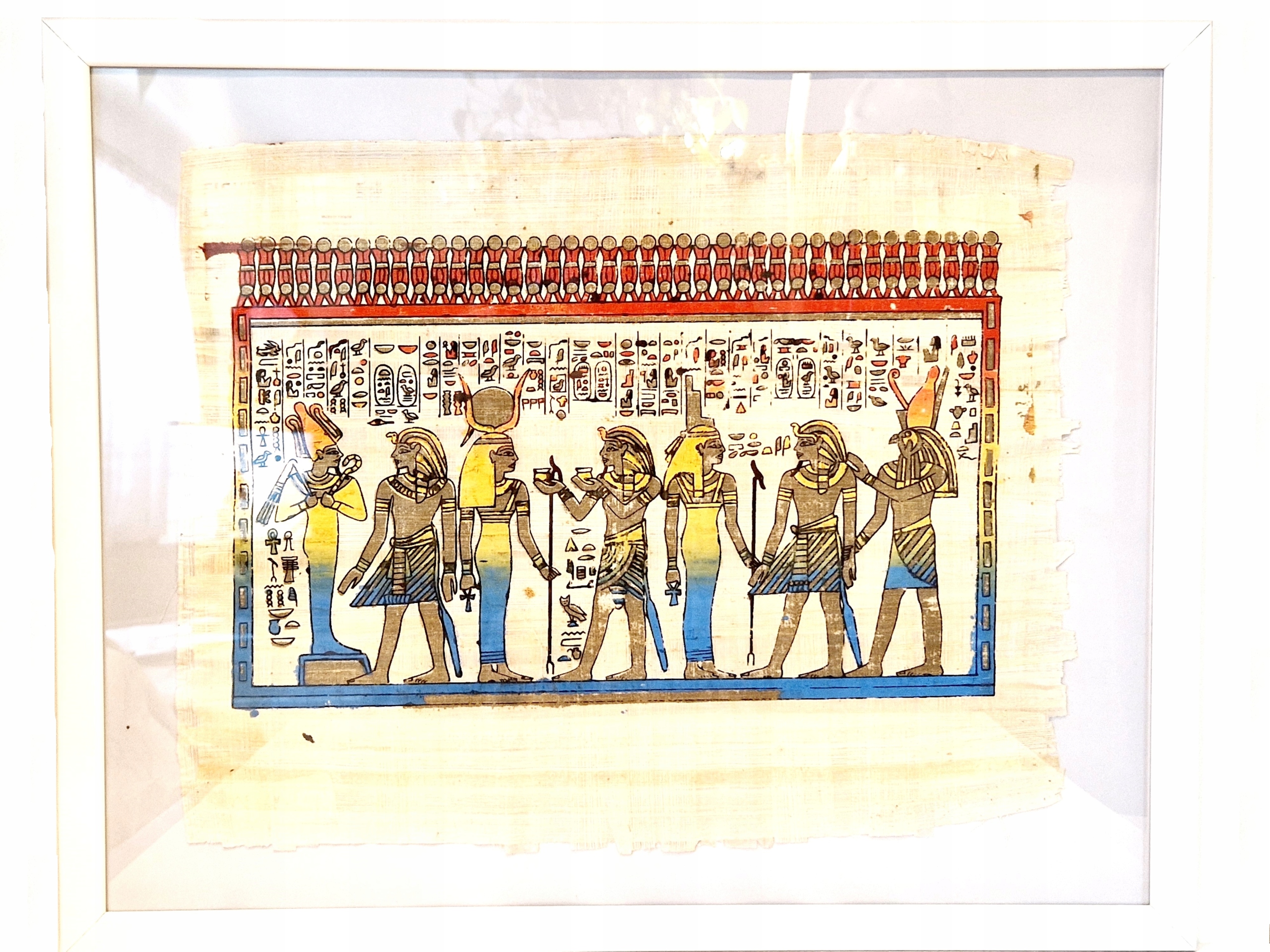 53,2cm x 43,2cm / PAPIRUS OBRAZ W OSZKLONEJ RAMIE PAMIĄTKA Z EGIPTU /88583