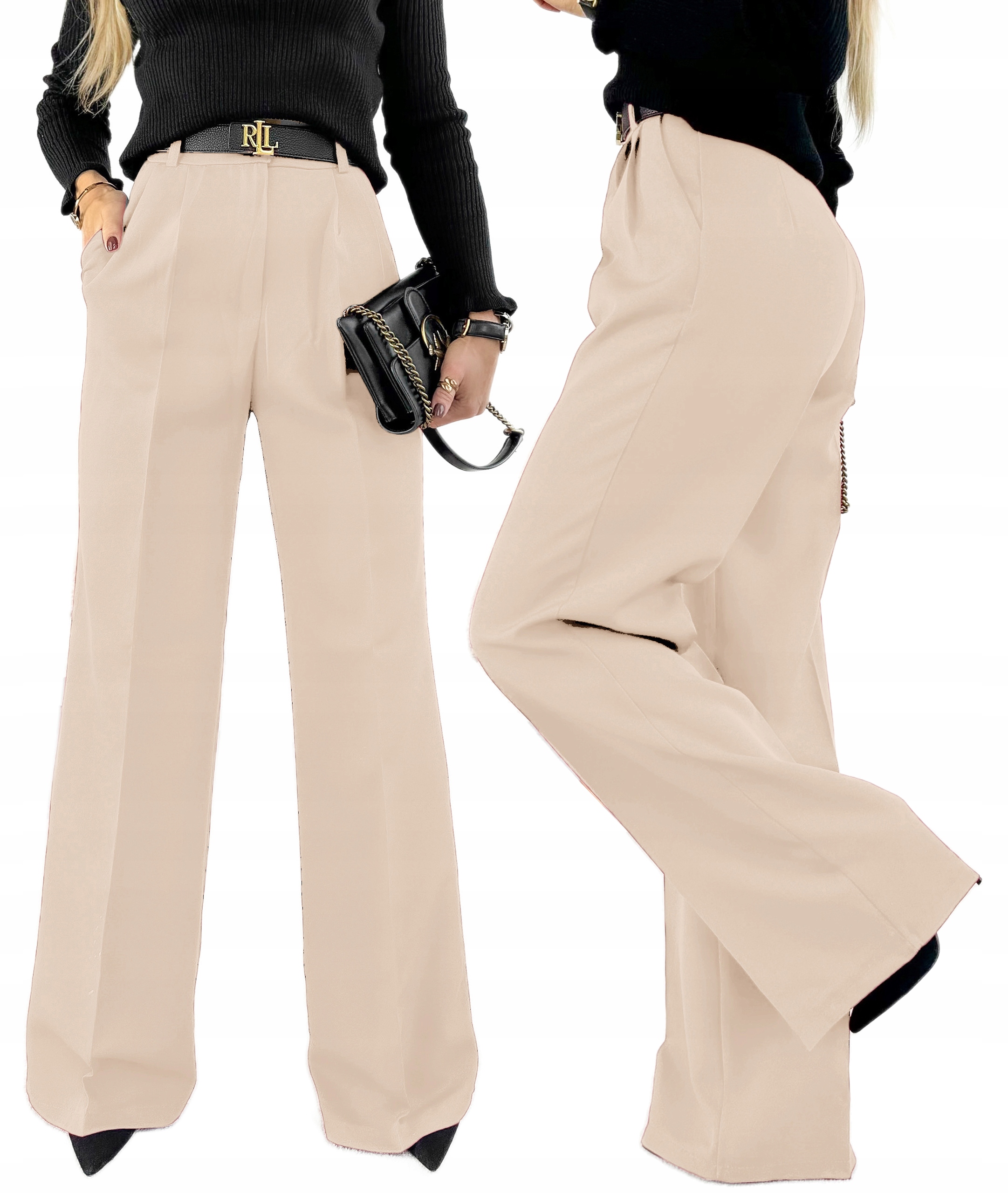 stylowe Spodnie damskie na kant szeroka modna nogawka 42