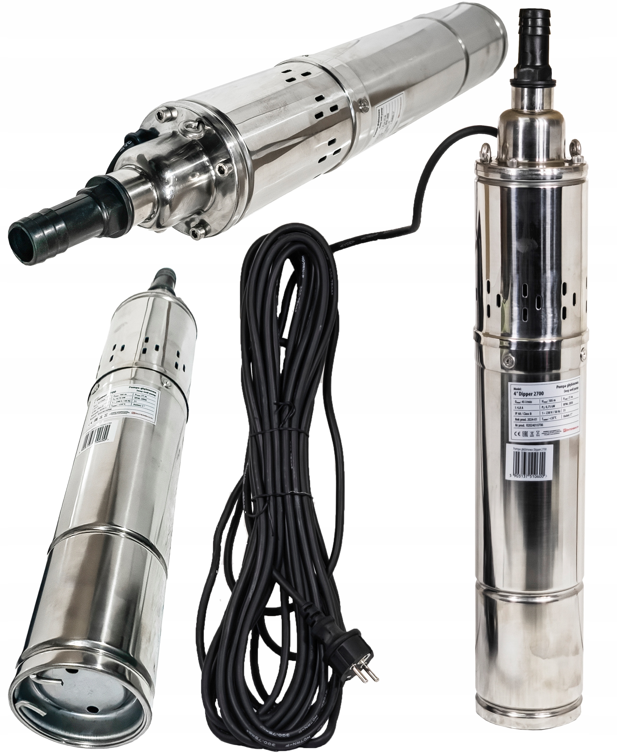 Pompa Głębinowa Wydajna Do Wody Czystej Kabel 15M Dipper 2700 Rohtenbach