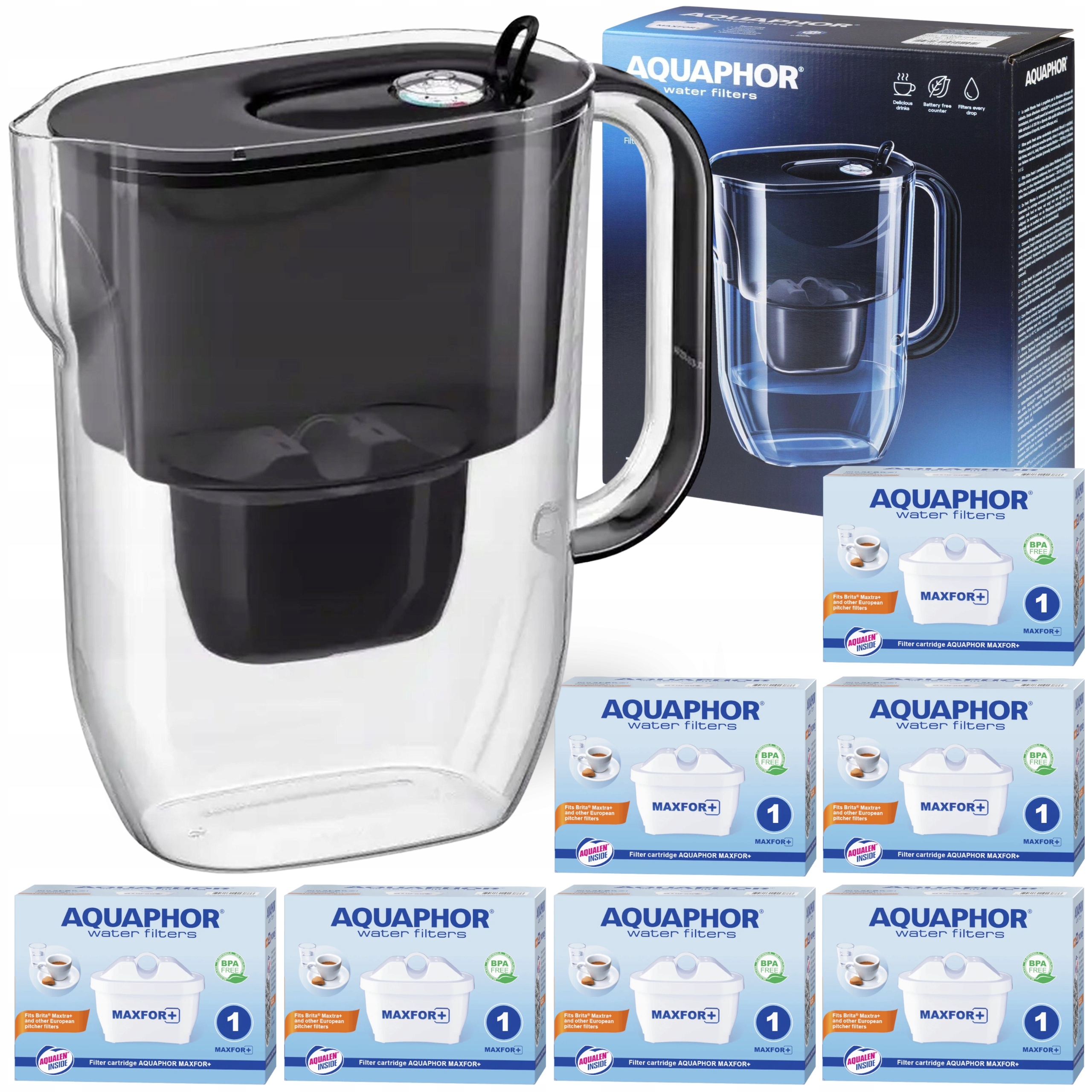 Filtrační konvice na vodu Aquaphor Fresh 3,2L Černá se 7 vložkami Maxfor+