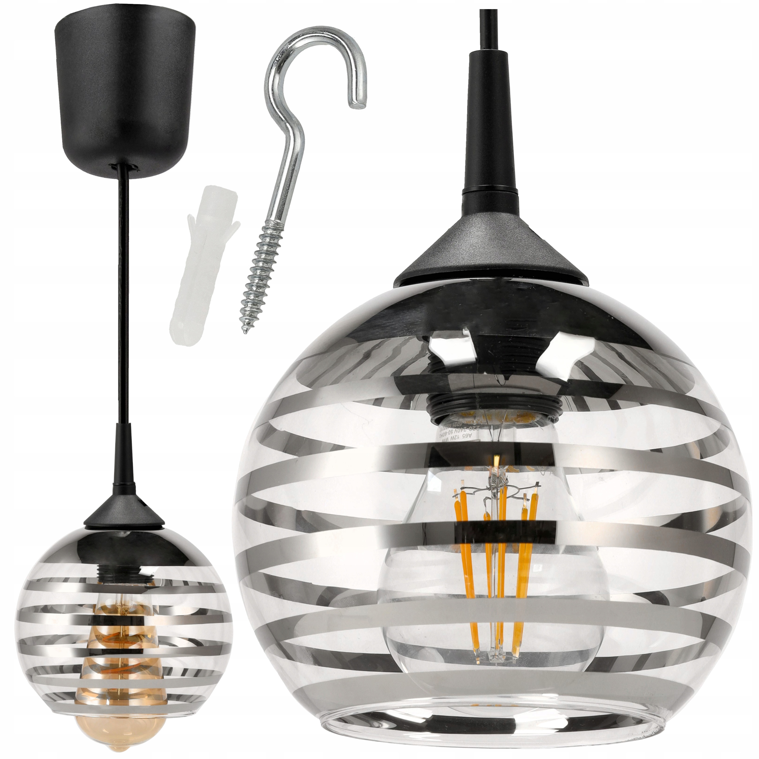 LAMPA WISZĄCA SUFITOWA ŻYRANDOL LED E27 REGULOWANA 0-100cm SZKLANY KLOSZ