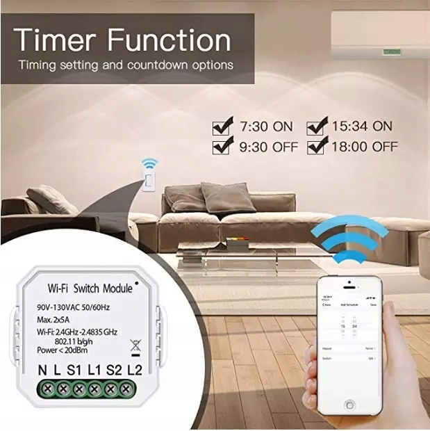 Przekaźnik WiFi TUYA z Alexa 2-kanałowy SMART HOME Kod producenta QS-WIFI-S07 WiFi TUYA