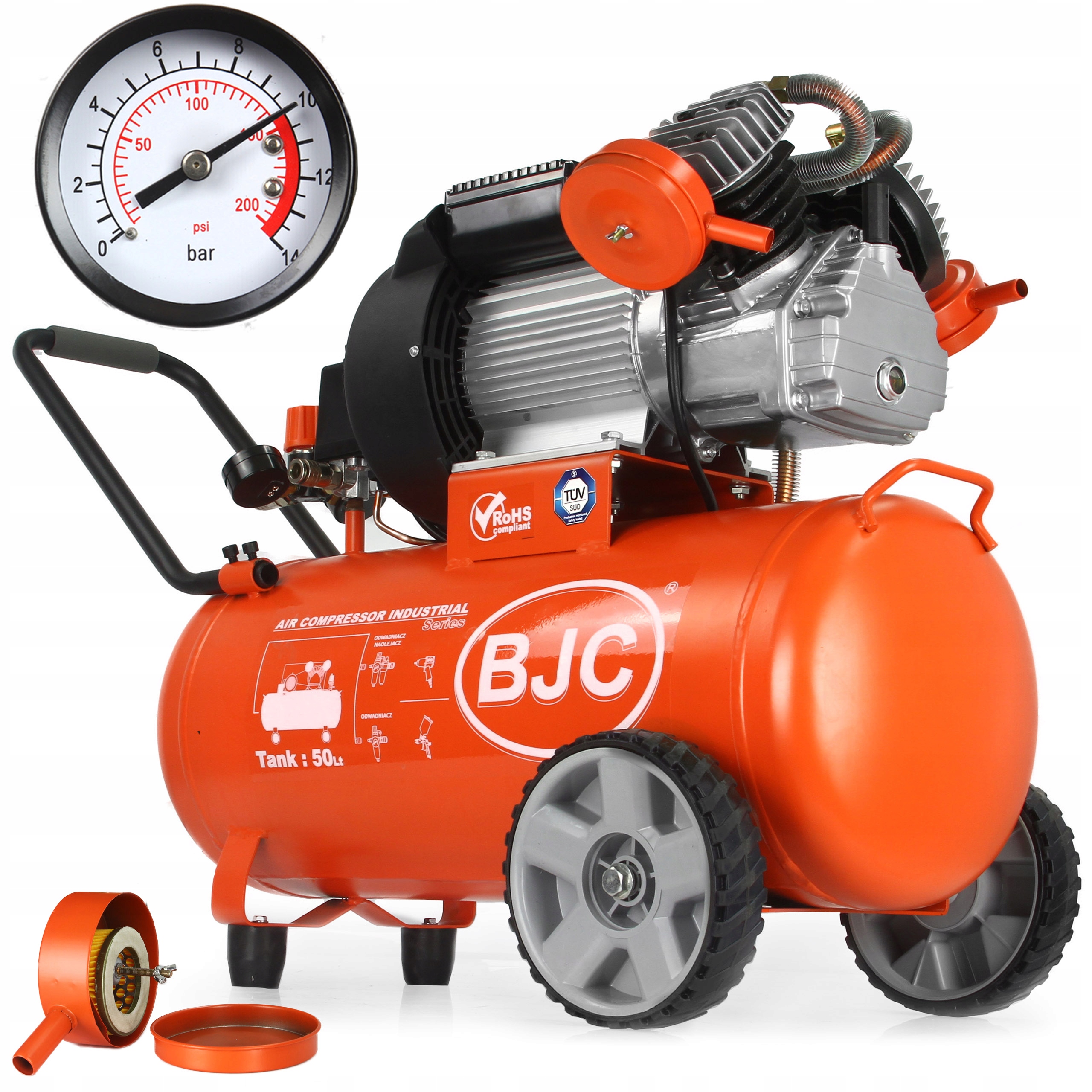 KOMPRESOR SAMOCHODOWY SPRĘŻARKA POWIETRZA BJC 50L 3 HP 2 TŁOKI 10 BAR