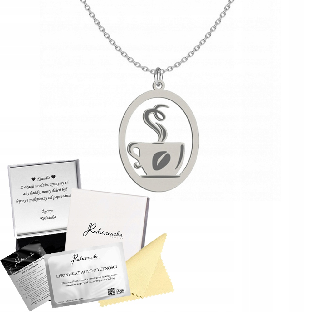 Stříbrný náhrdelník Šálek kávy Dárek Řetízek 925 Šperky Gravírování