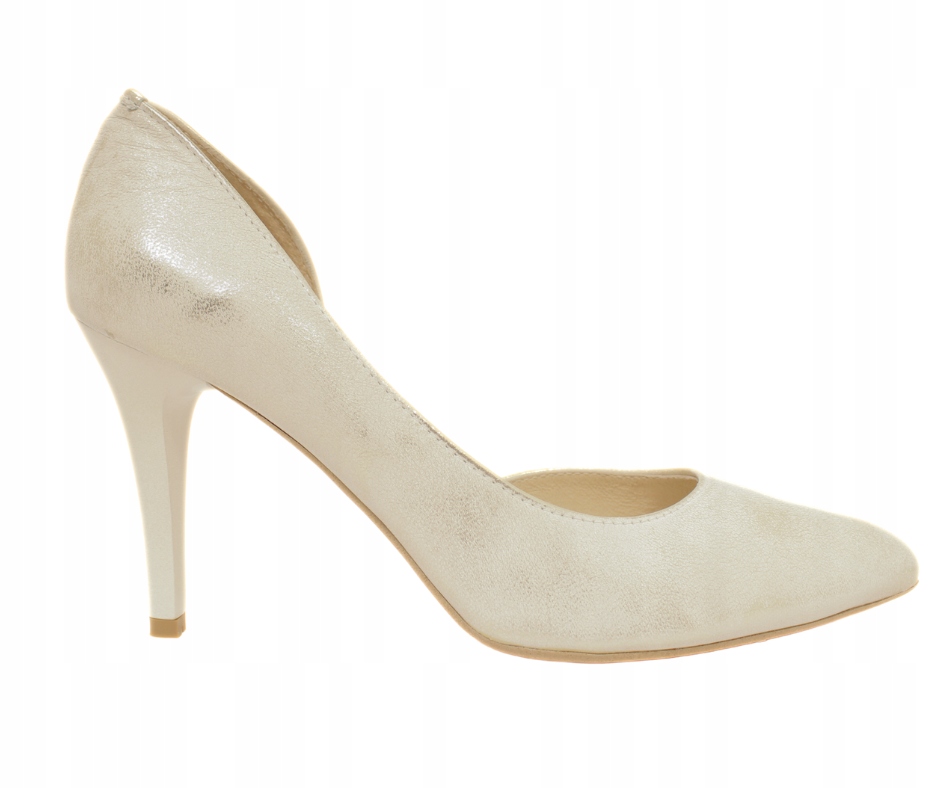 Dámské kožené lodičky s výřezem Emis SK6687, platina, vel 38