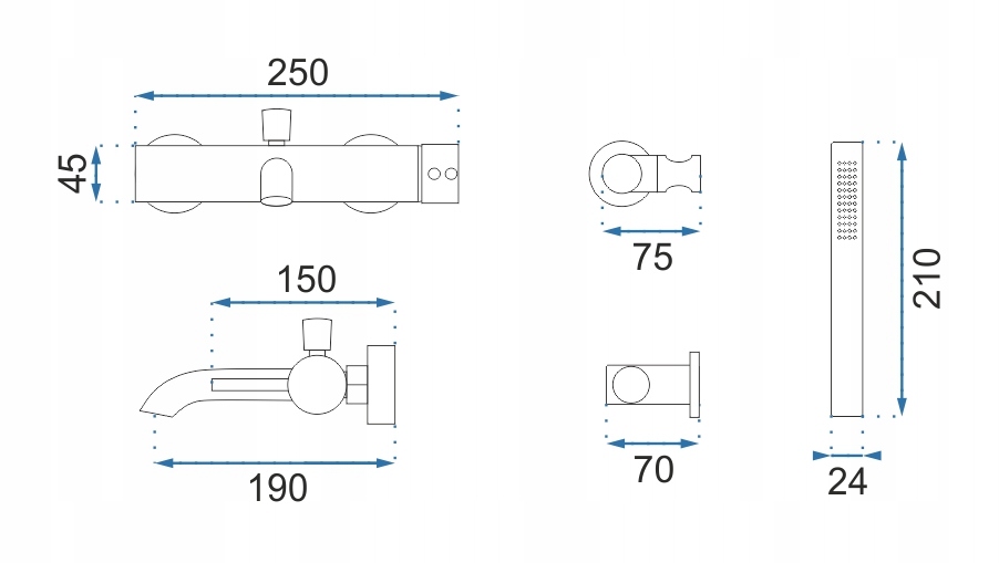 Bateria LUNGO czarna wannowa ścienna natrysk Rea Kod producenta REA-B6634