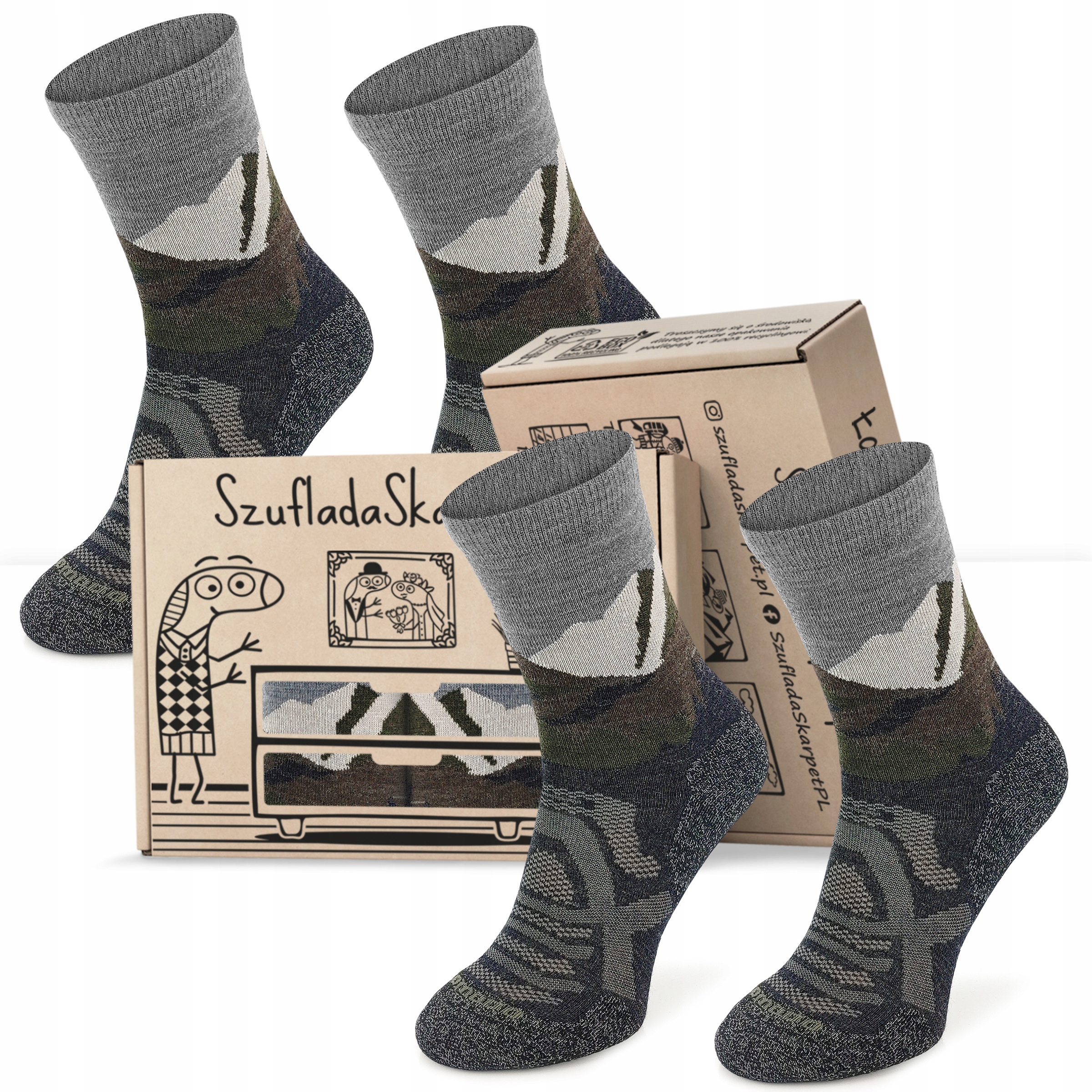 dla Niego pudełko wełnianych skarpet trekkingowych 70% wełny merino