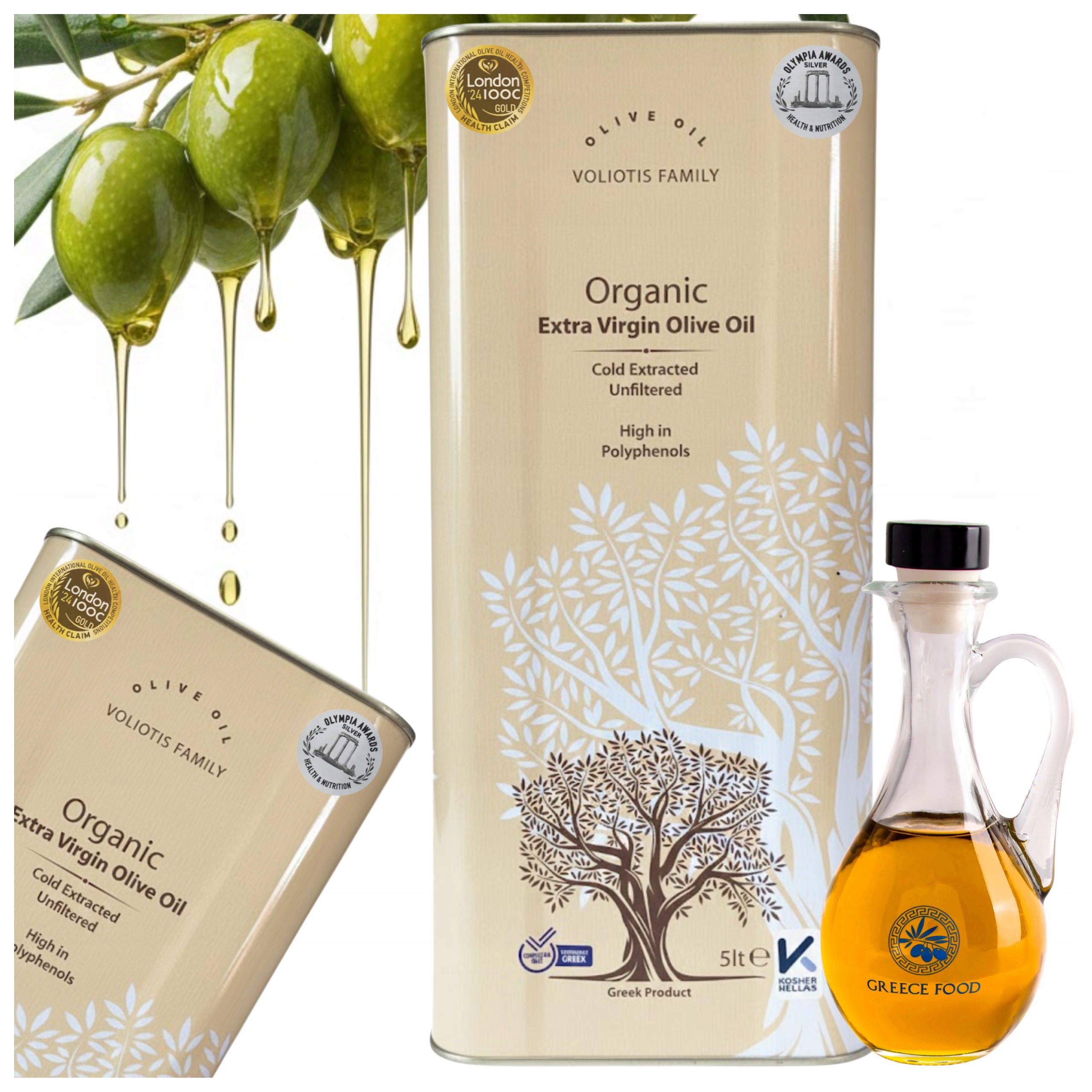 Levně Olivový Olej Extra Virgin 5 L Řecký Nefiltrovaný Láhev 250 ML Bonus