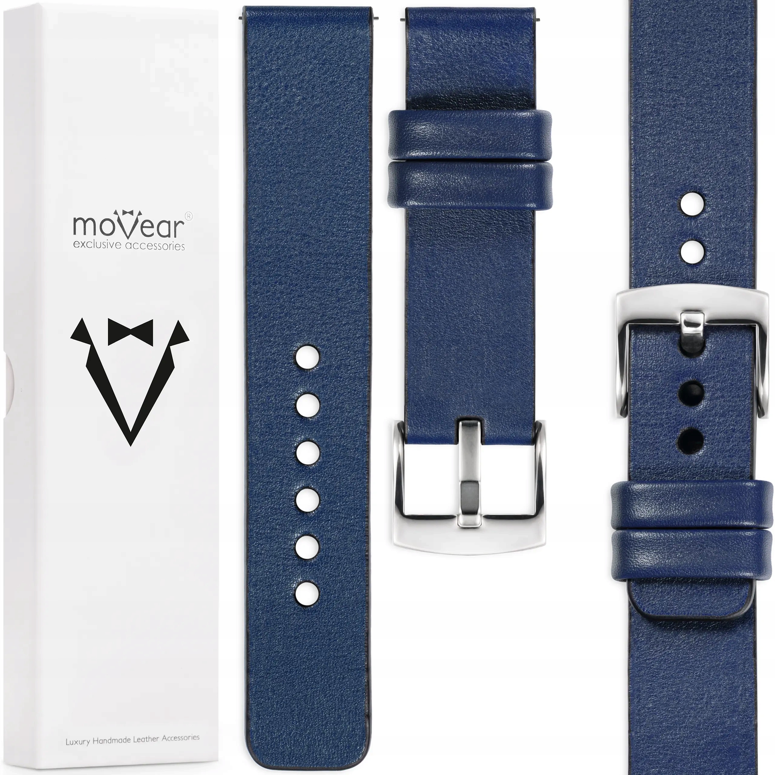 Kožený opasek 20 mm pro prémiové hodinky, stylový, Polský, tmavě modrý