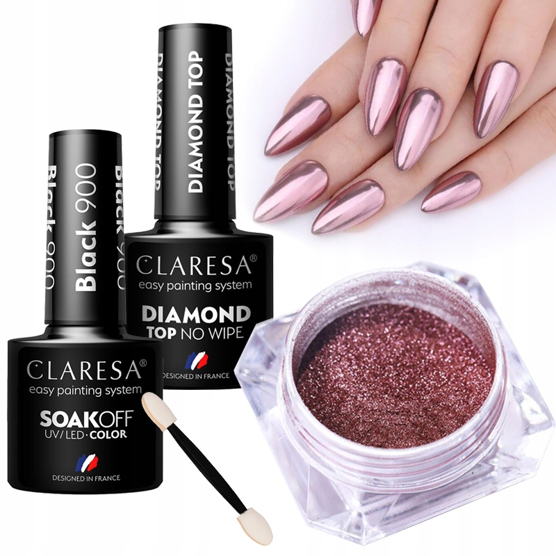 

Pyłek do paznokci Efekt Lustra Rose Gold Zestaw