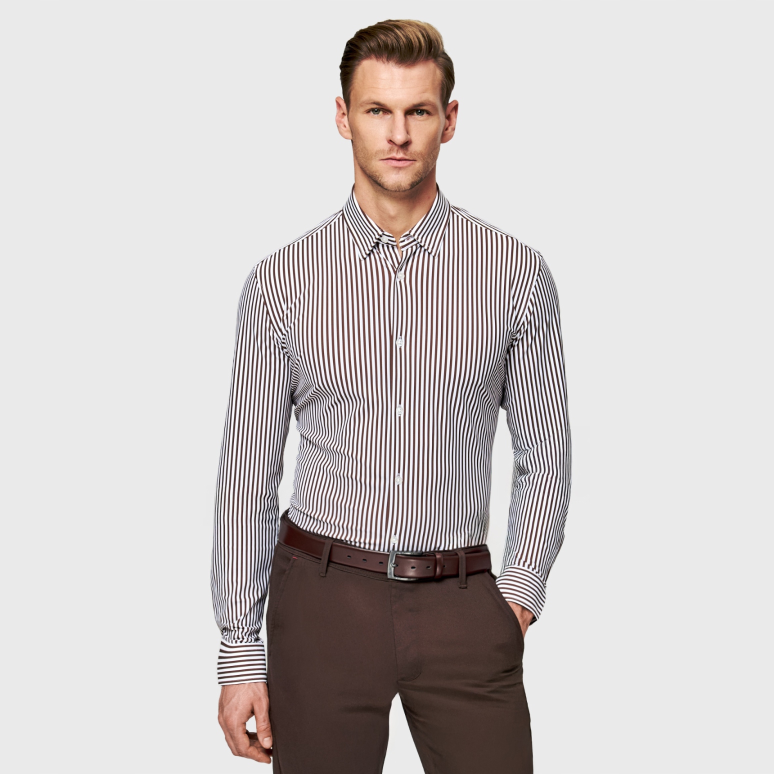 Hnědá pánská pruhovaná košile s nylonem Pako Lorente vel 3XL