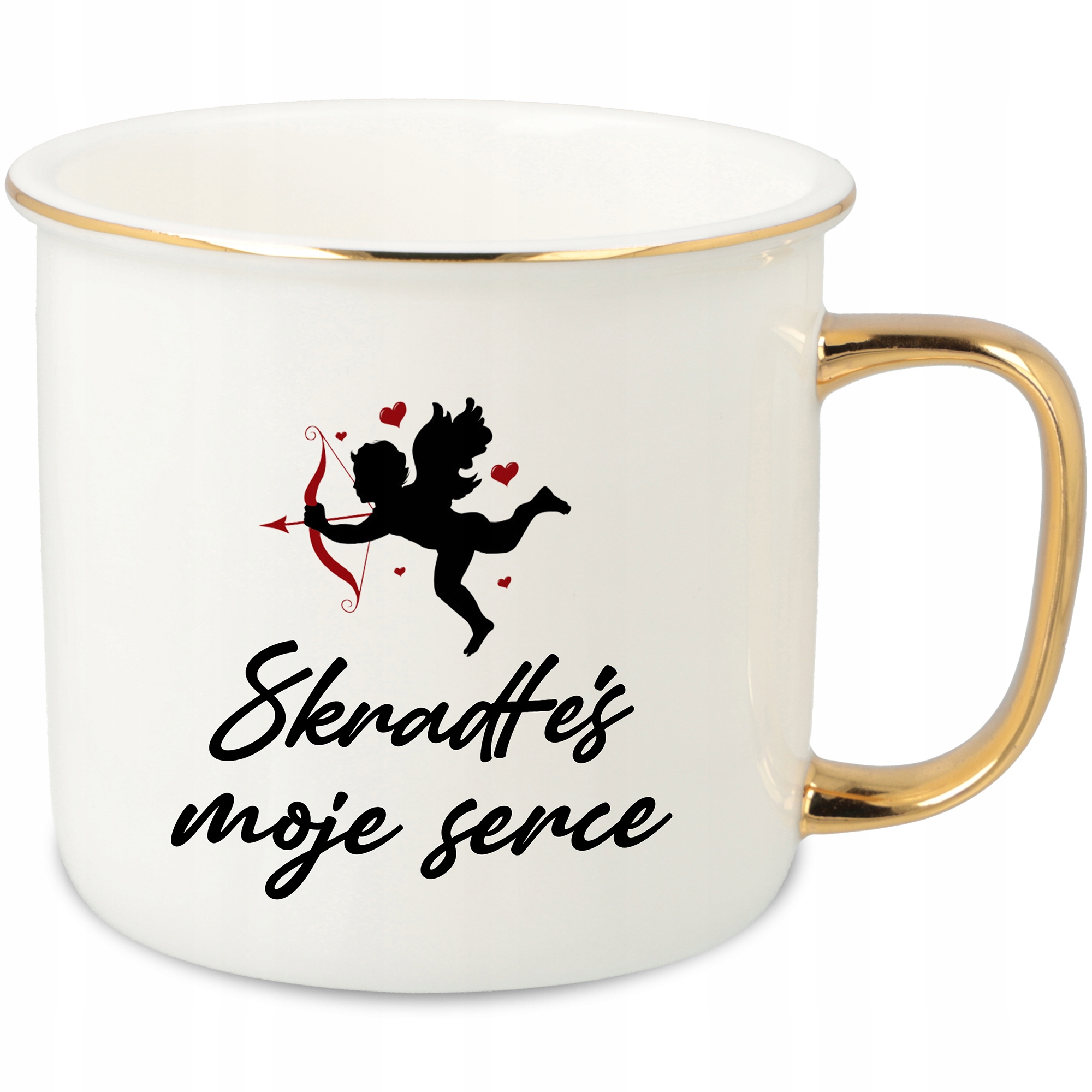 Hrnek Ucho Forma Zlatý Porcelánový Retro 280ML Dárek Pro Kluka Vzory