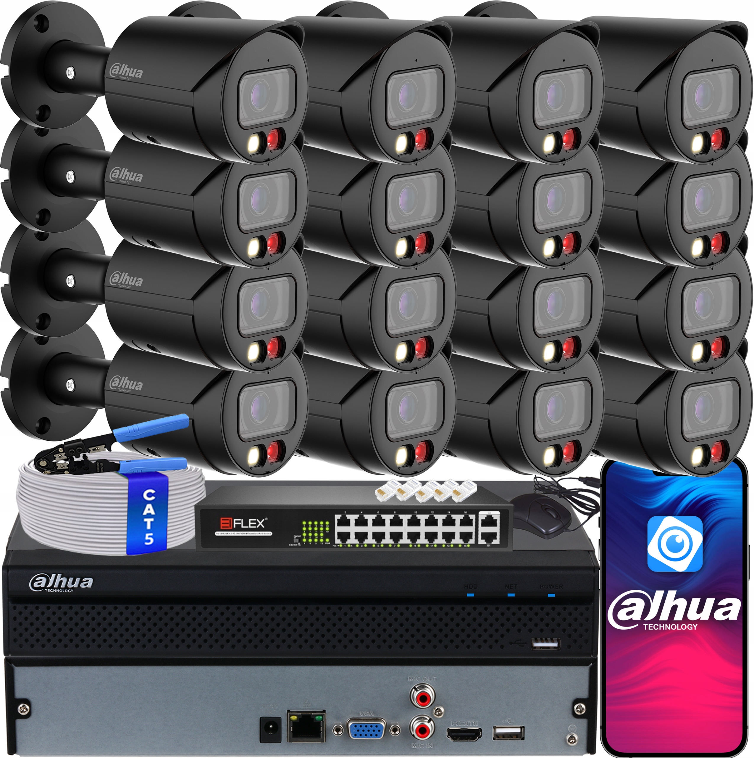 Ip monitorovací sada 16x IPC-HFW2849S-S-IL-0280B-BLACK Kamer 8Mpx Dahua